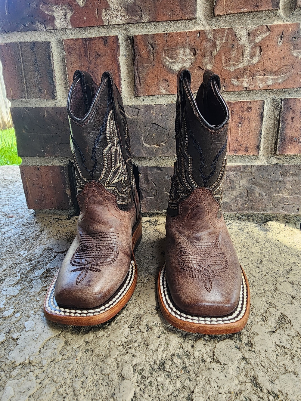 Heritage Brown and Black Kids Cowboy Boots with Stitch Detail